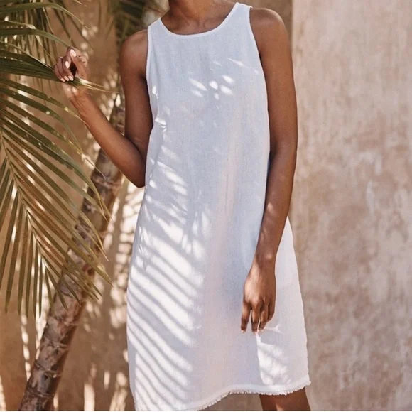 Garnet Hill | Dresses | Garnet Hill White Linen Fringehem Dress Size 6 No  Flaws Euc Timeless | Poshmark